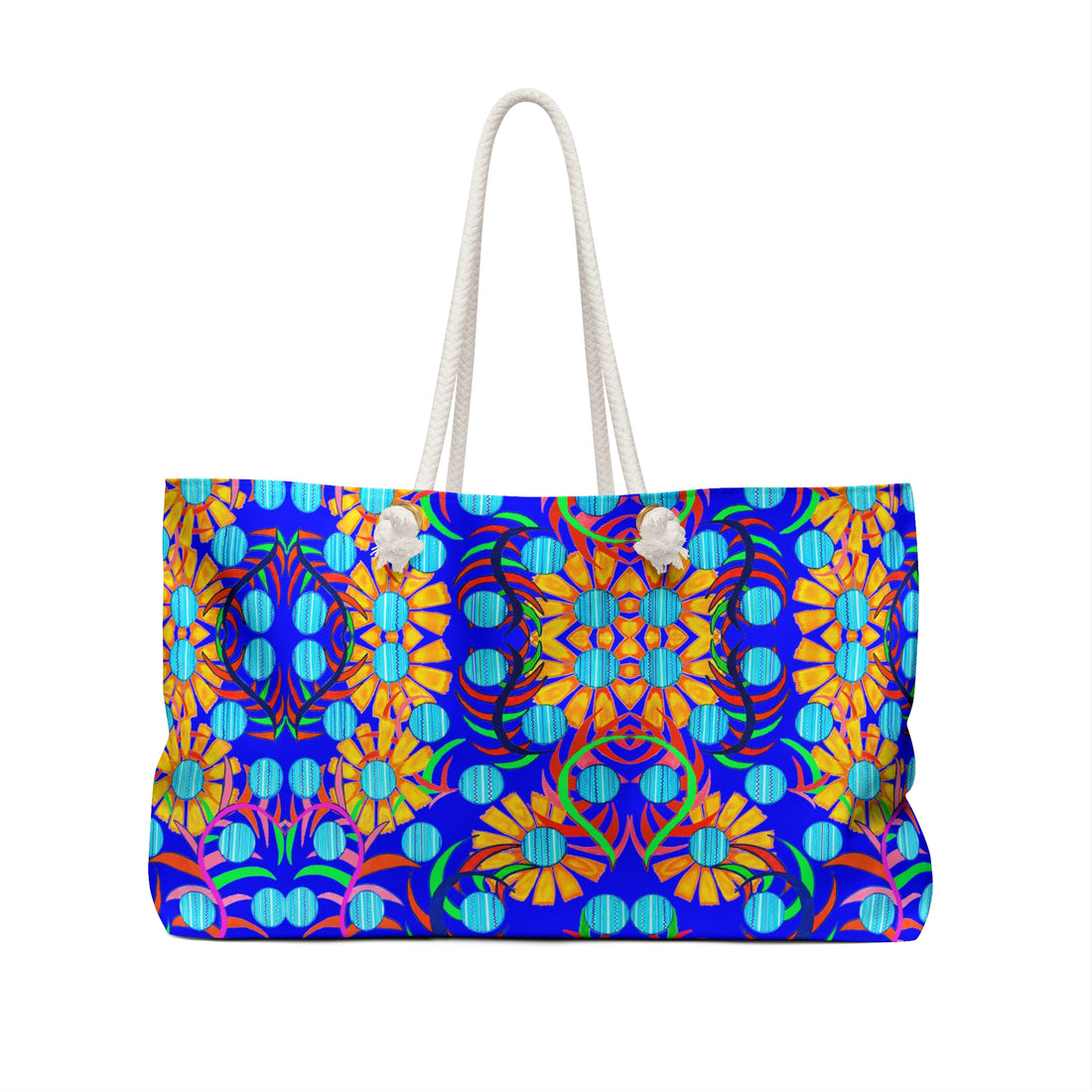 Electric Blue Sunflower Weekender Open Beach Tote Bag