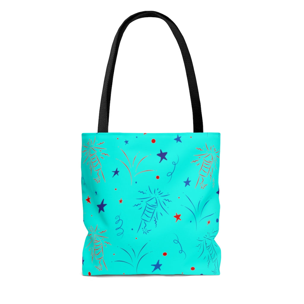 AOP Fire Works Cyan Tote Bag
