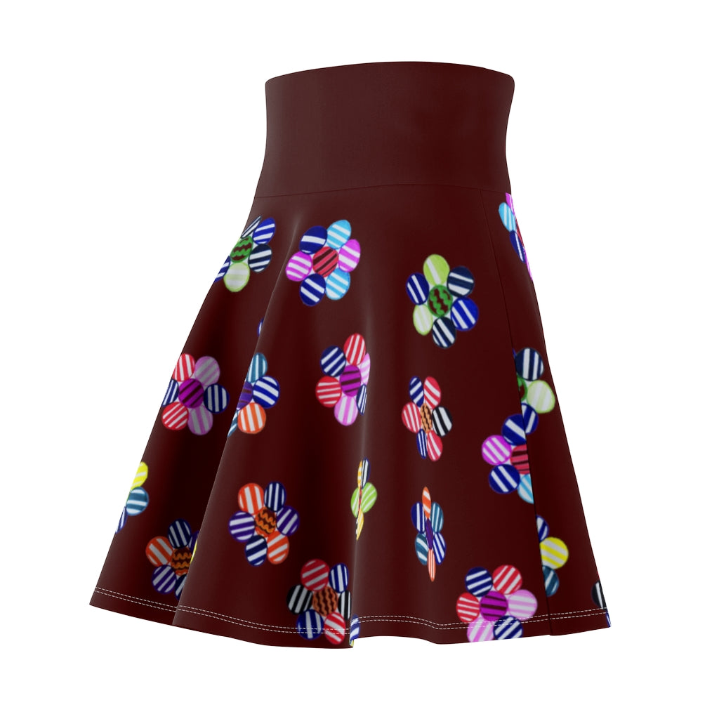 marsala Striped Floral Skater Skirt
