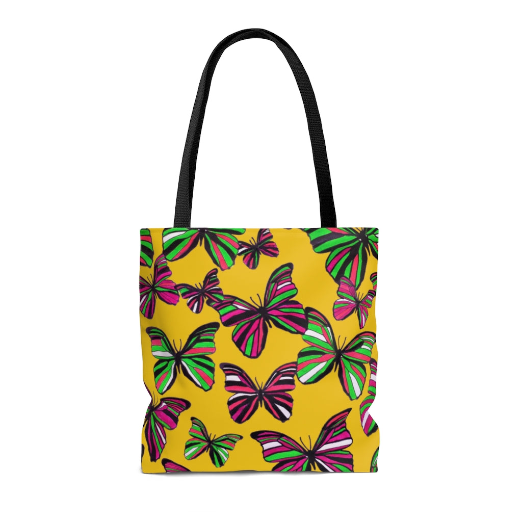 AOP Butterflies Yellow Tote Bag