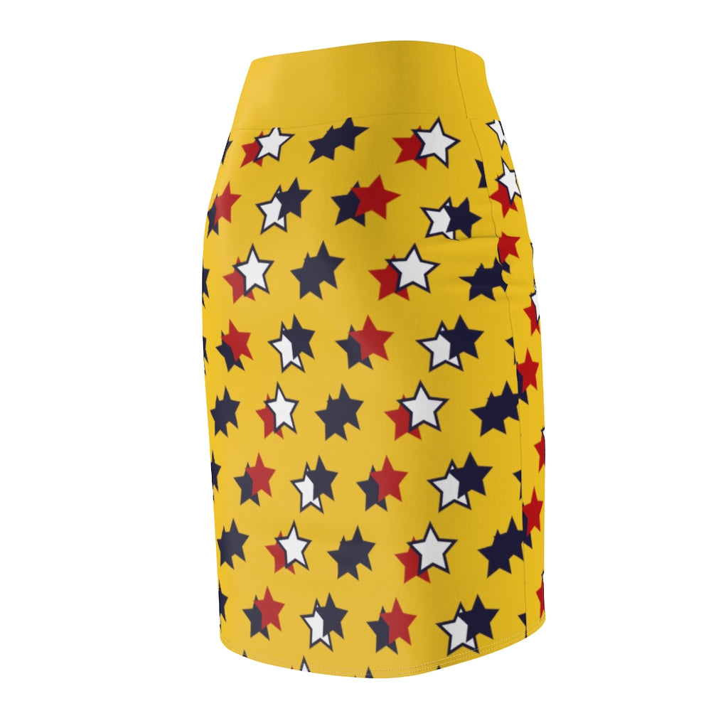 AOP Starry Yellow Pencil Skirt