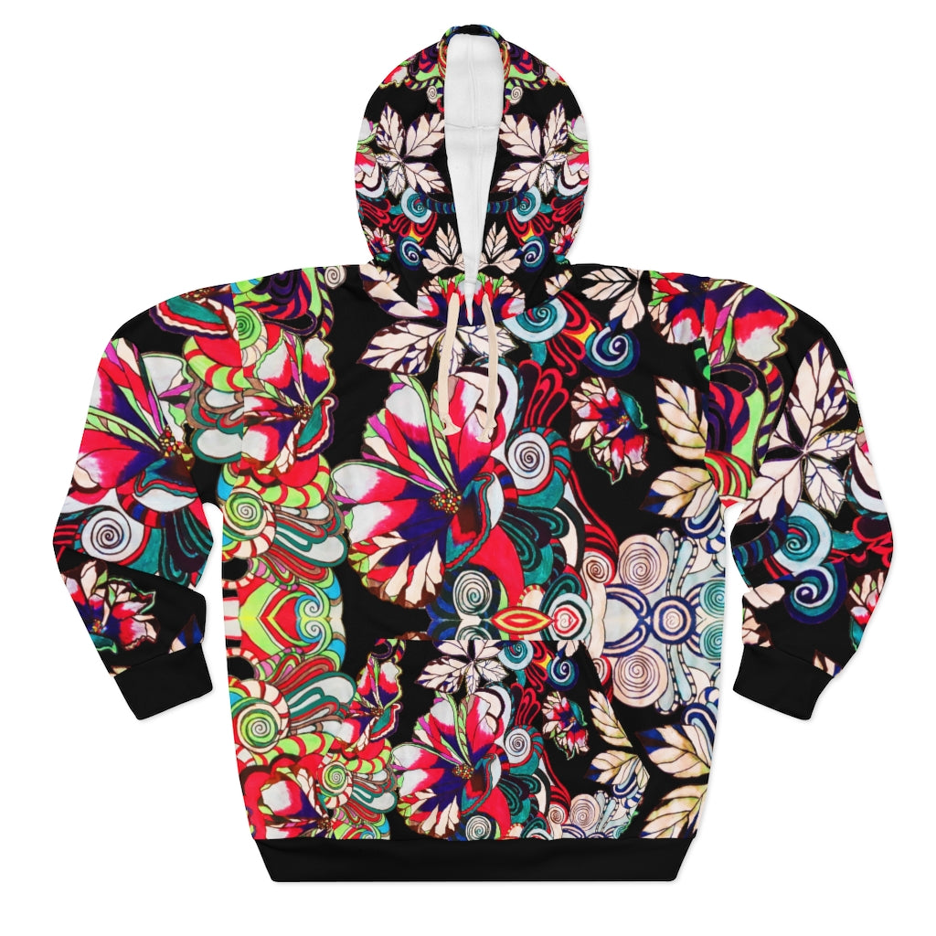 Unisex Artsy Floral Pop Black Pullover Hoodie