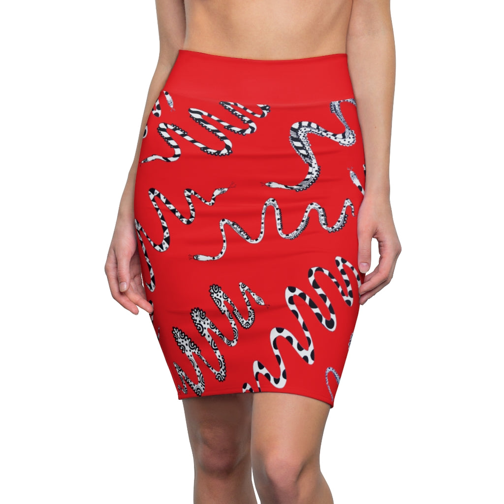 red snake print pencil skirt 