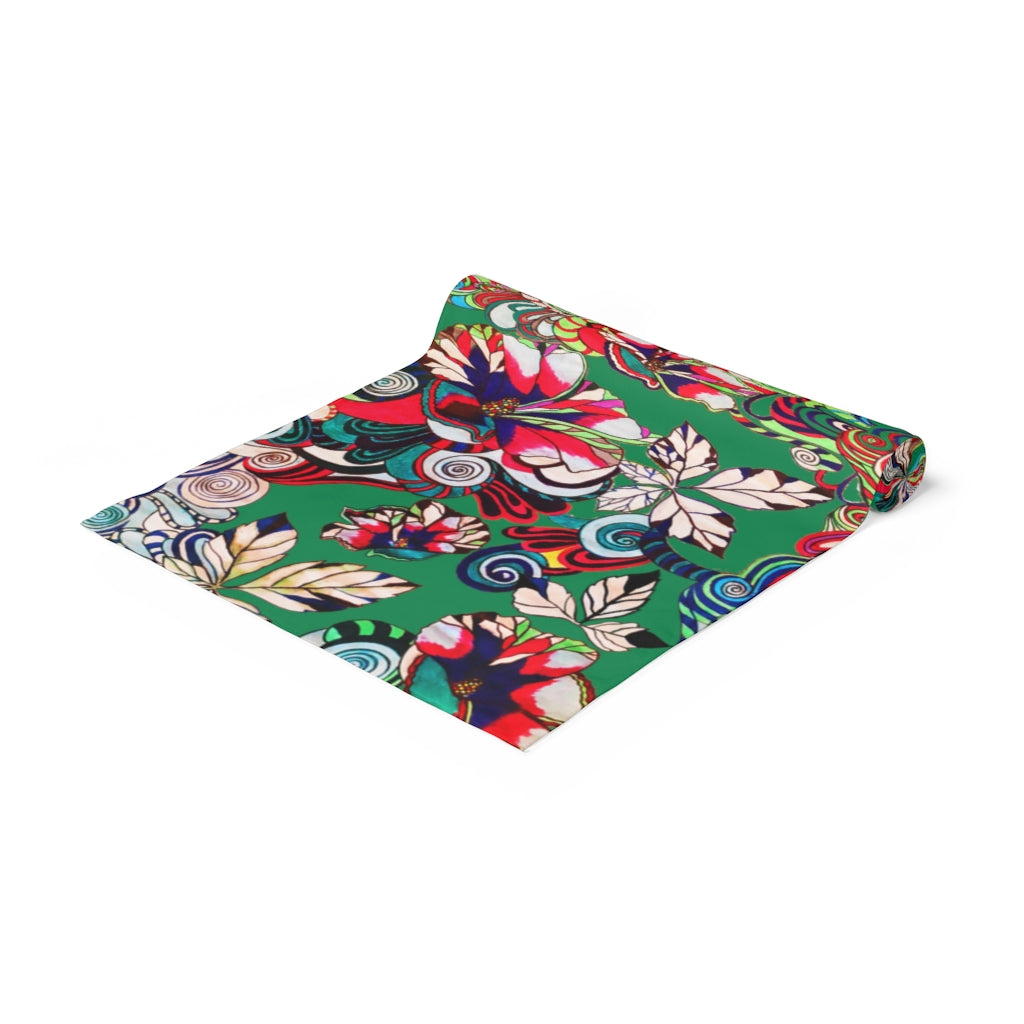 Artsy Floral Pop Emerald Table Runner