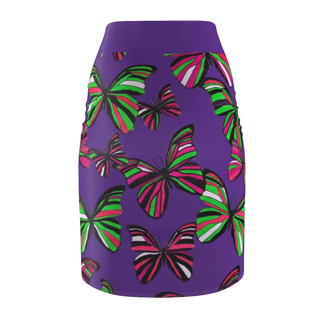 Purple Butterflies Pencil Skirt