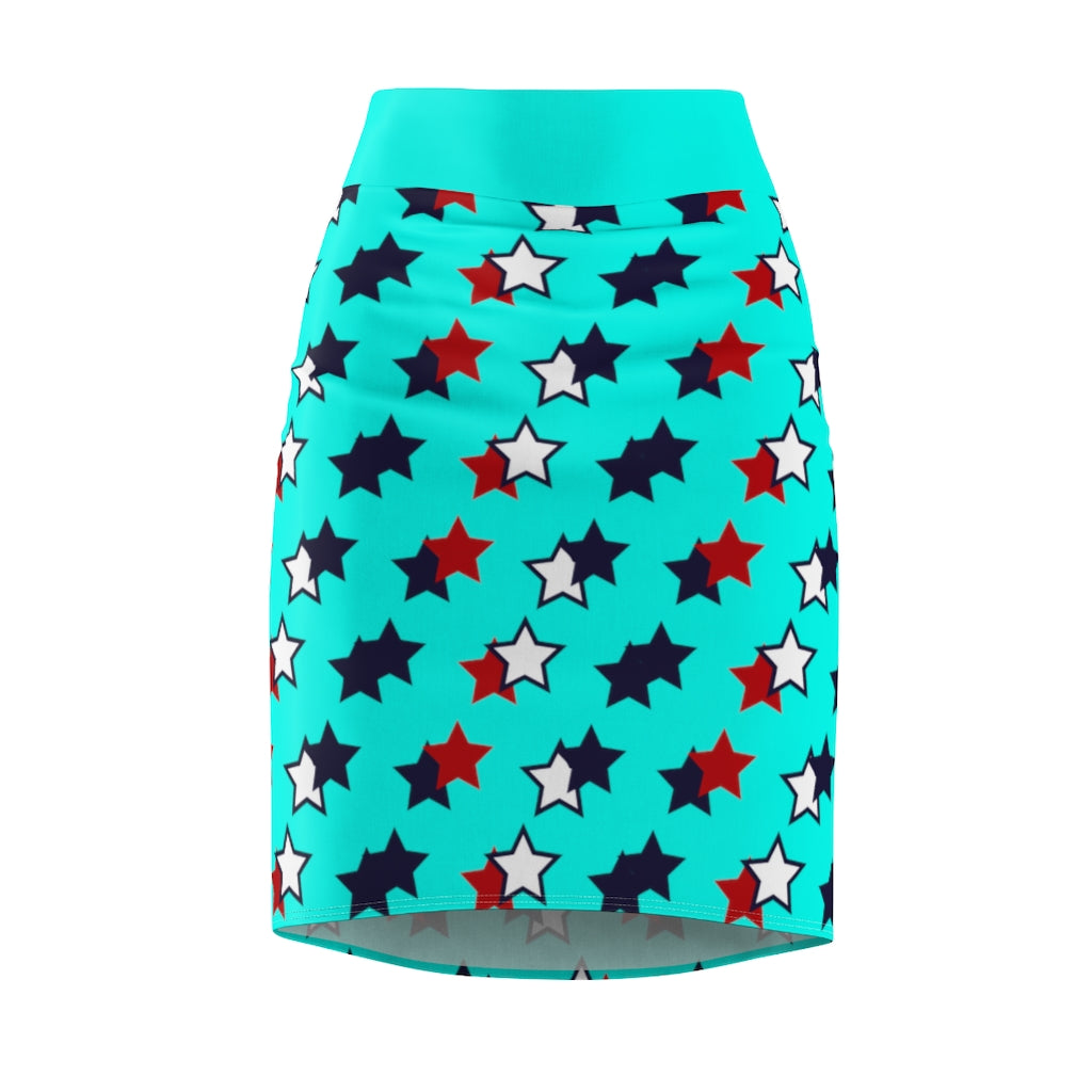 AOP Starry Cyan Pencil Skirt