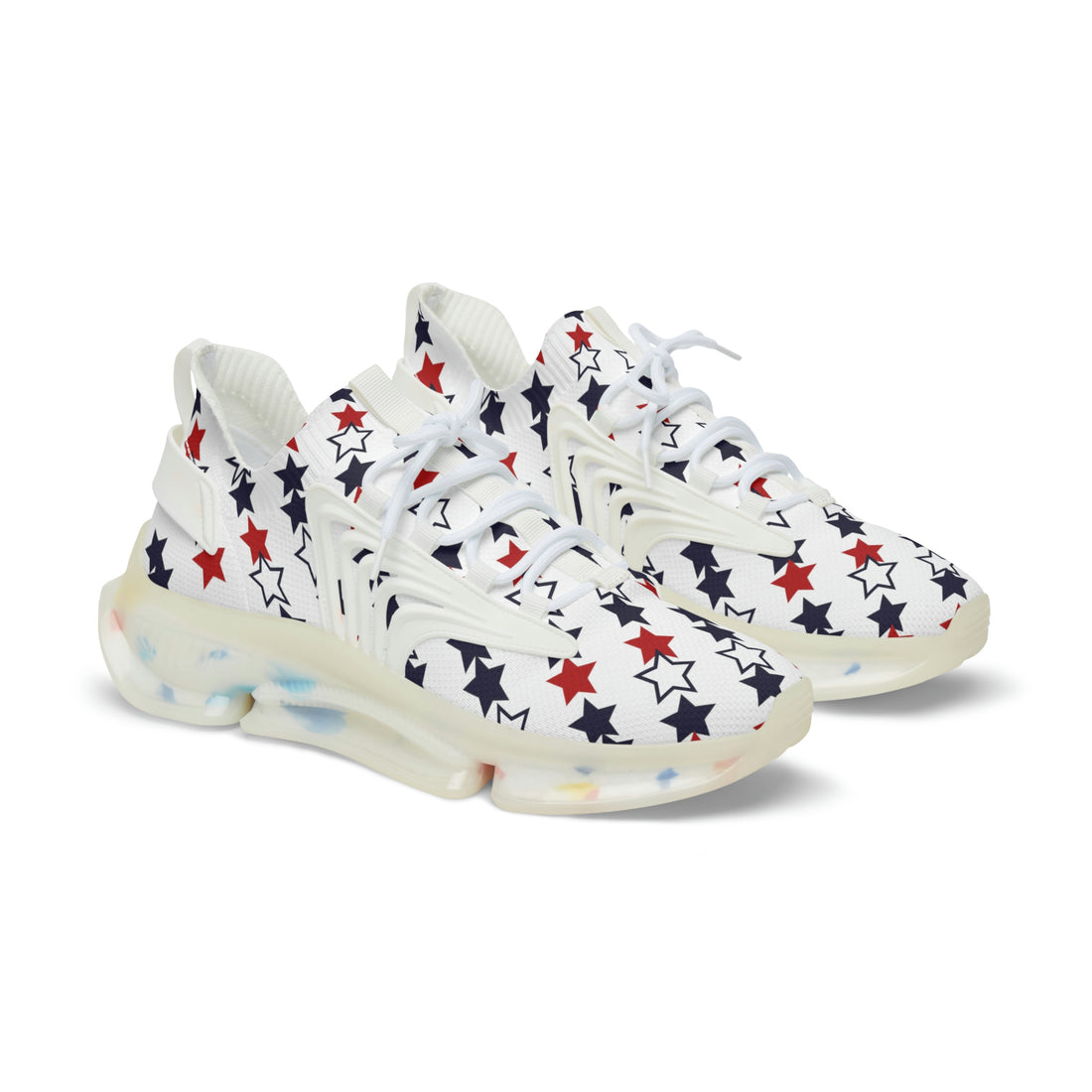men's white star print mesh knit sneakers