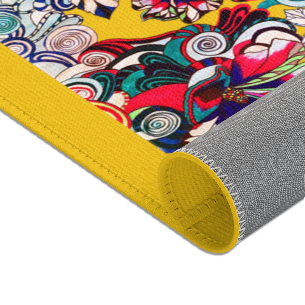 Artsy Floral Pop Yellow Area Rug