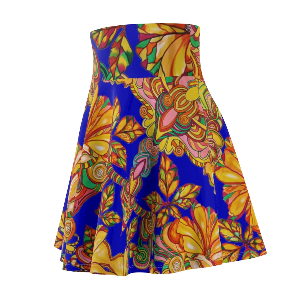 Artsy Floral Cobalt Skater Skirt