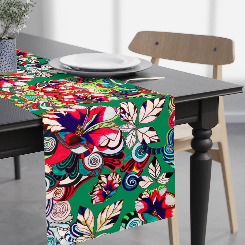 Artsy Floral Pop Emerald Table Runner