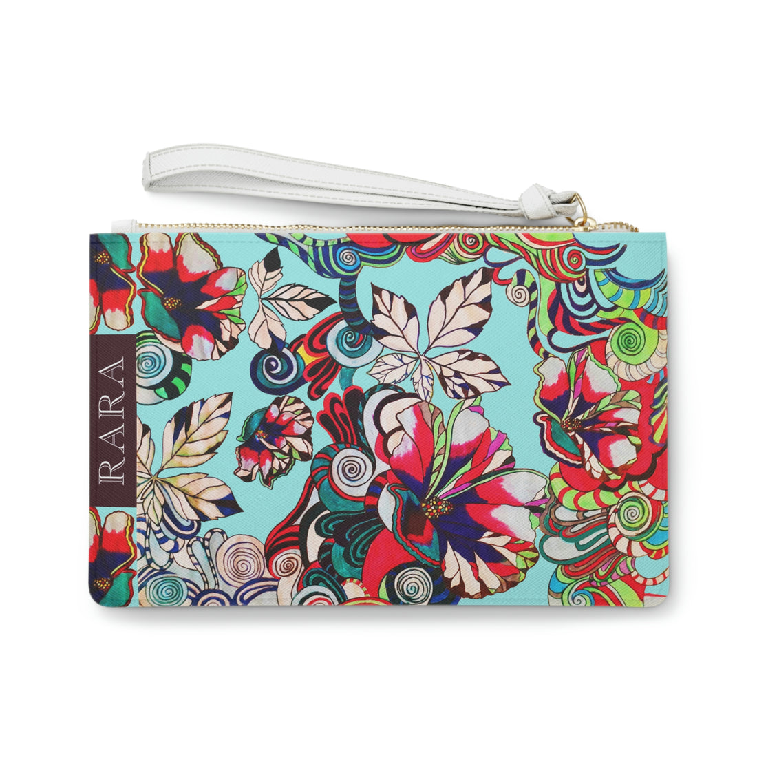 graphic floral icy blue clutch bag