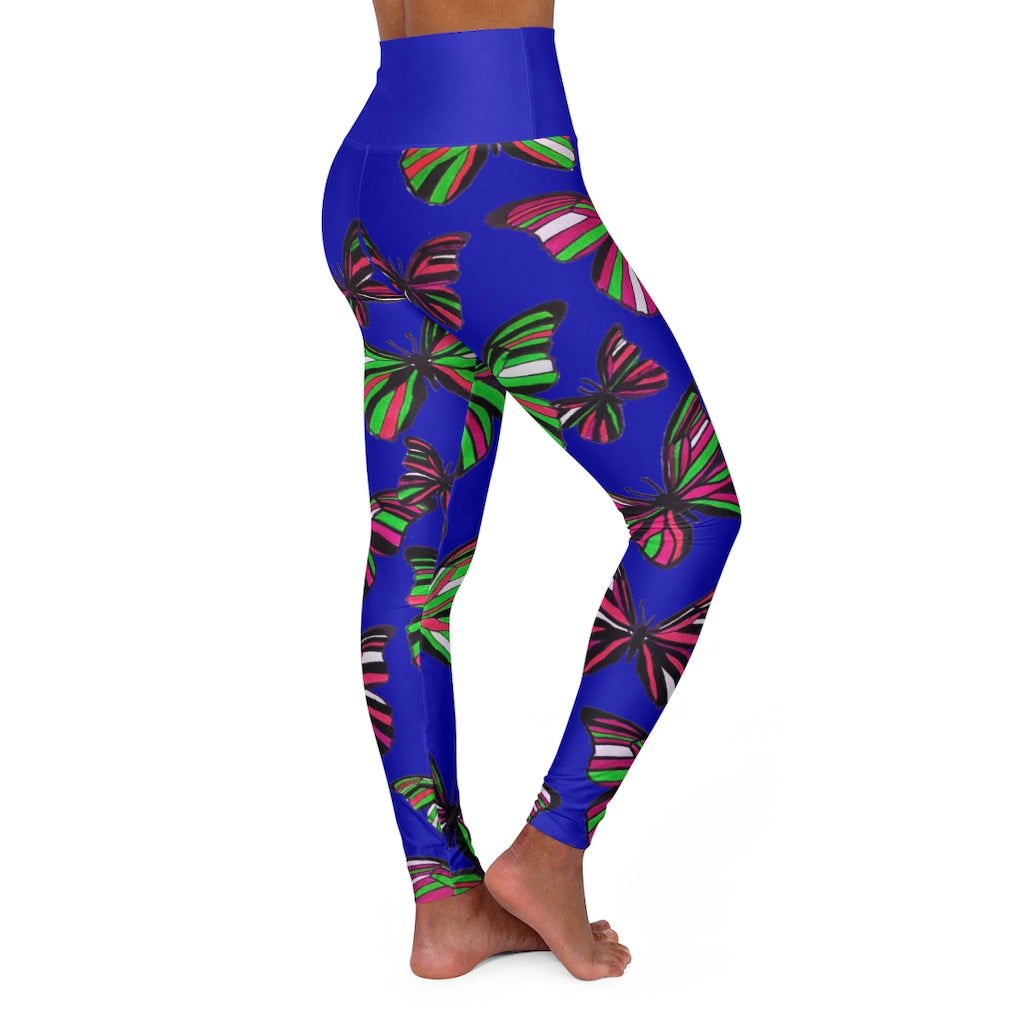 High Waisted Royal Blue Butterfly Leggings