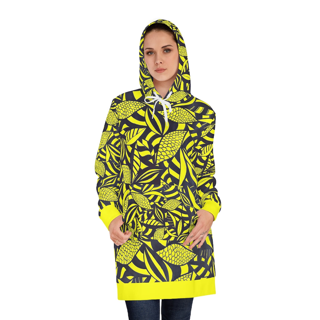 canary tropical print hoodie dress