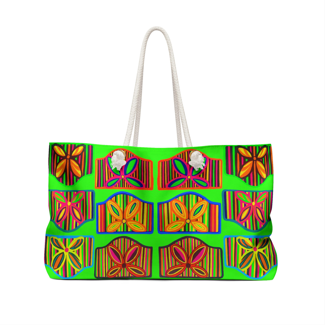Neon Green Deco Print Weekender Tote Bag