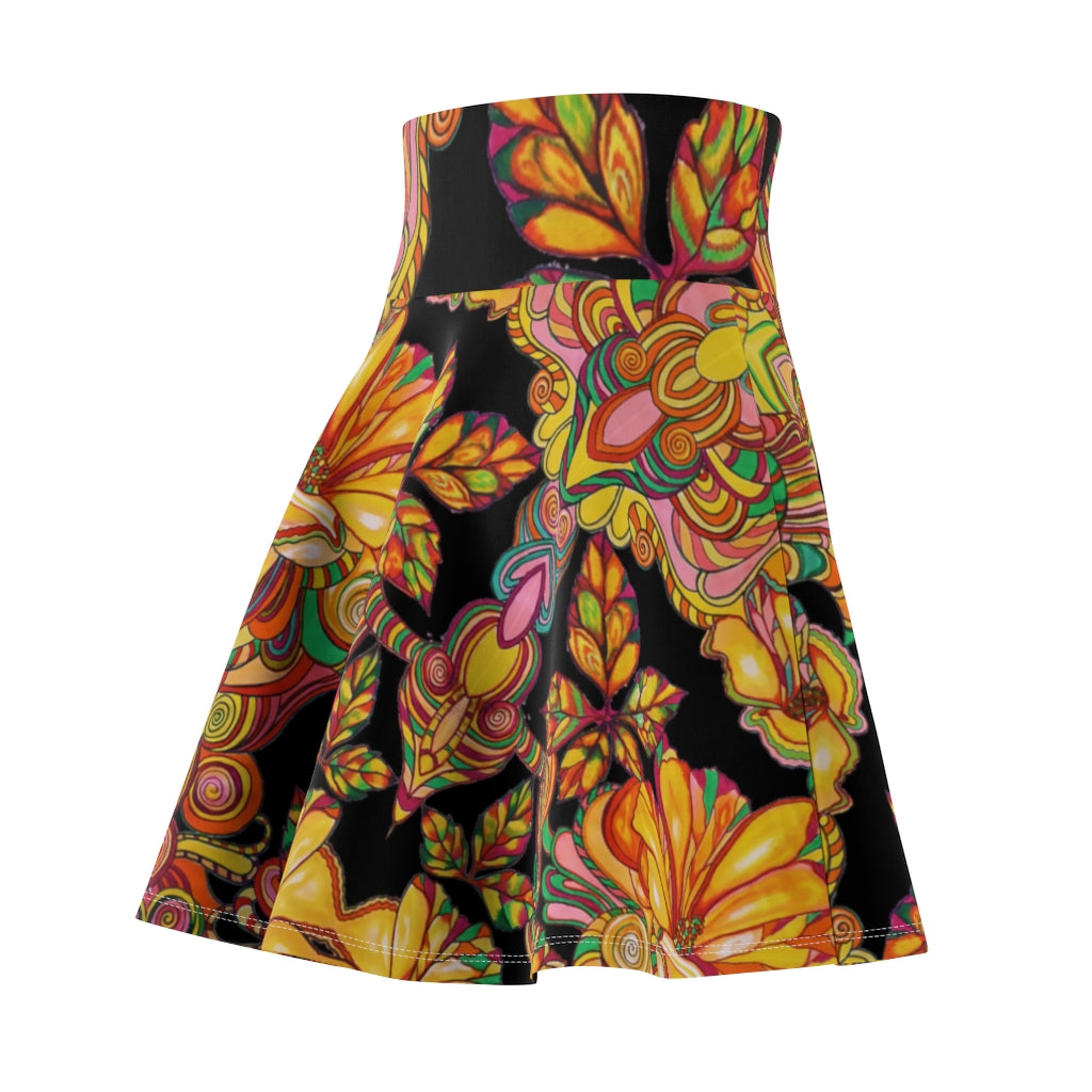 Artsy Floral Black Skater Skirt