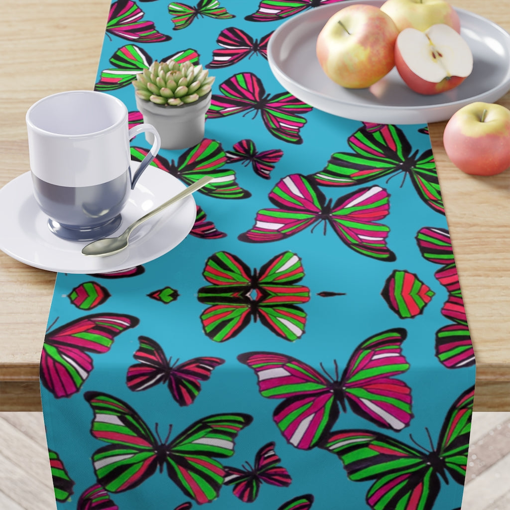 Butterflies Aqua Table Runner