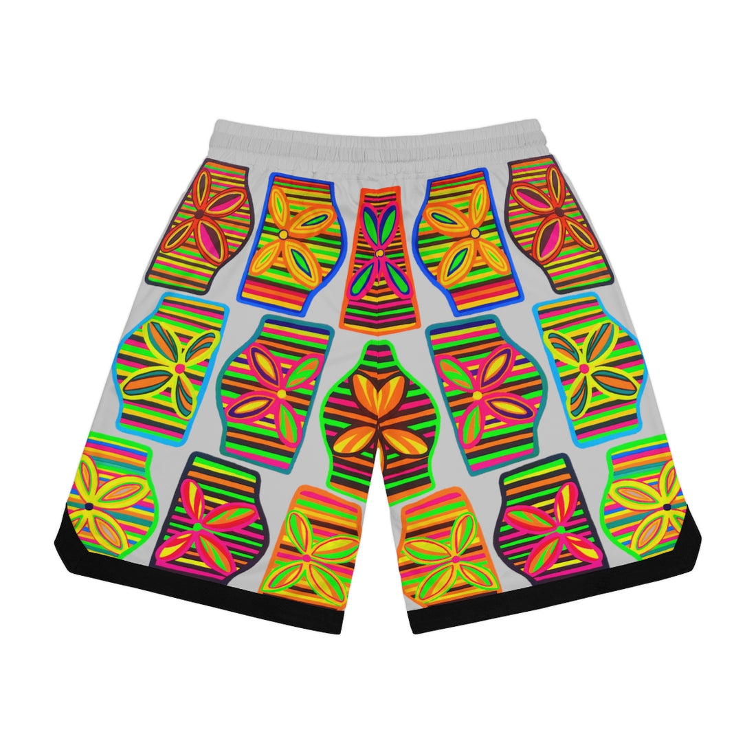 Slate Grey Deco Print Basketball Rib Shorts (AOP)