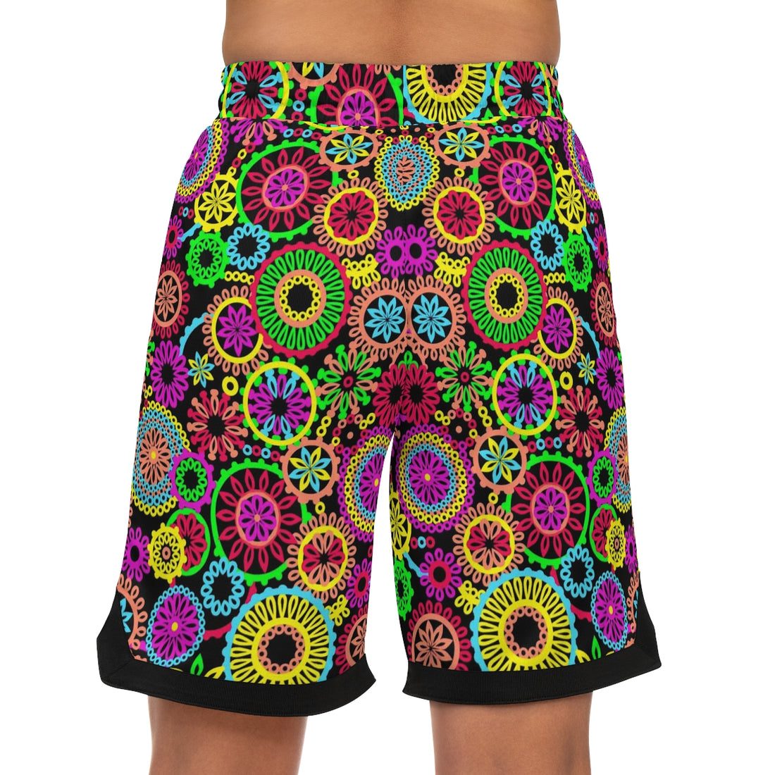 Black 70's Vibe Basketball Rib Shorts (AOP)