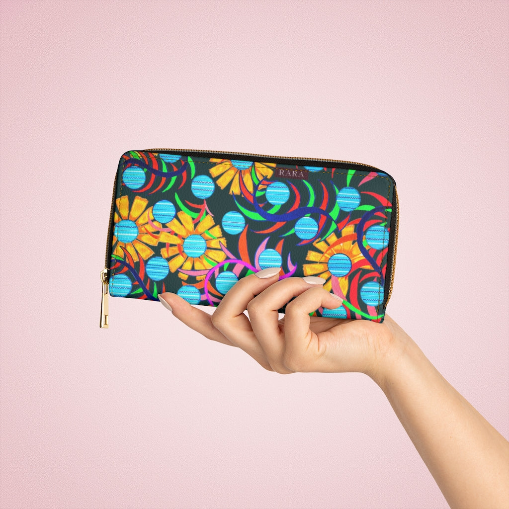bottle green Sunflower print clutch wallet
