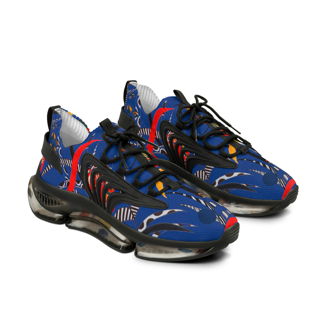 Men's royal blue floral and animal print mesh knit sneakers