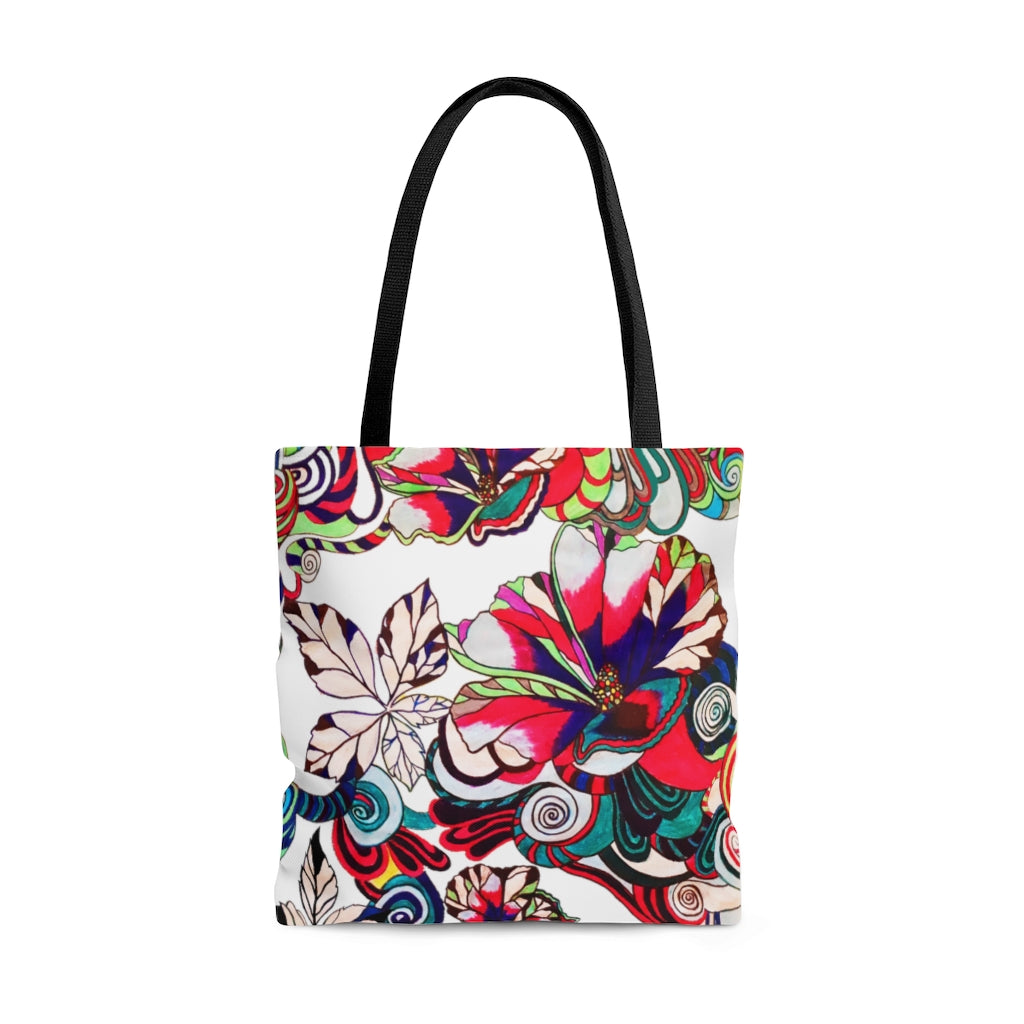 AOP Artsy Floral Pop White Tote Bag