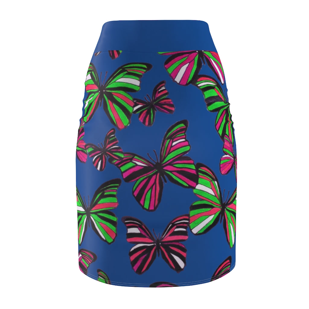 Royal Blue Butterflies Pencil Skirt