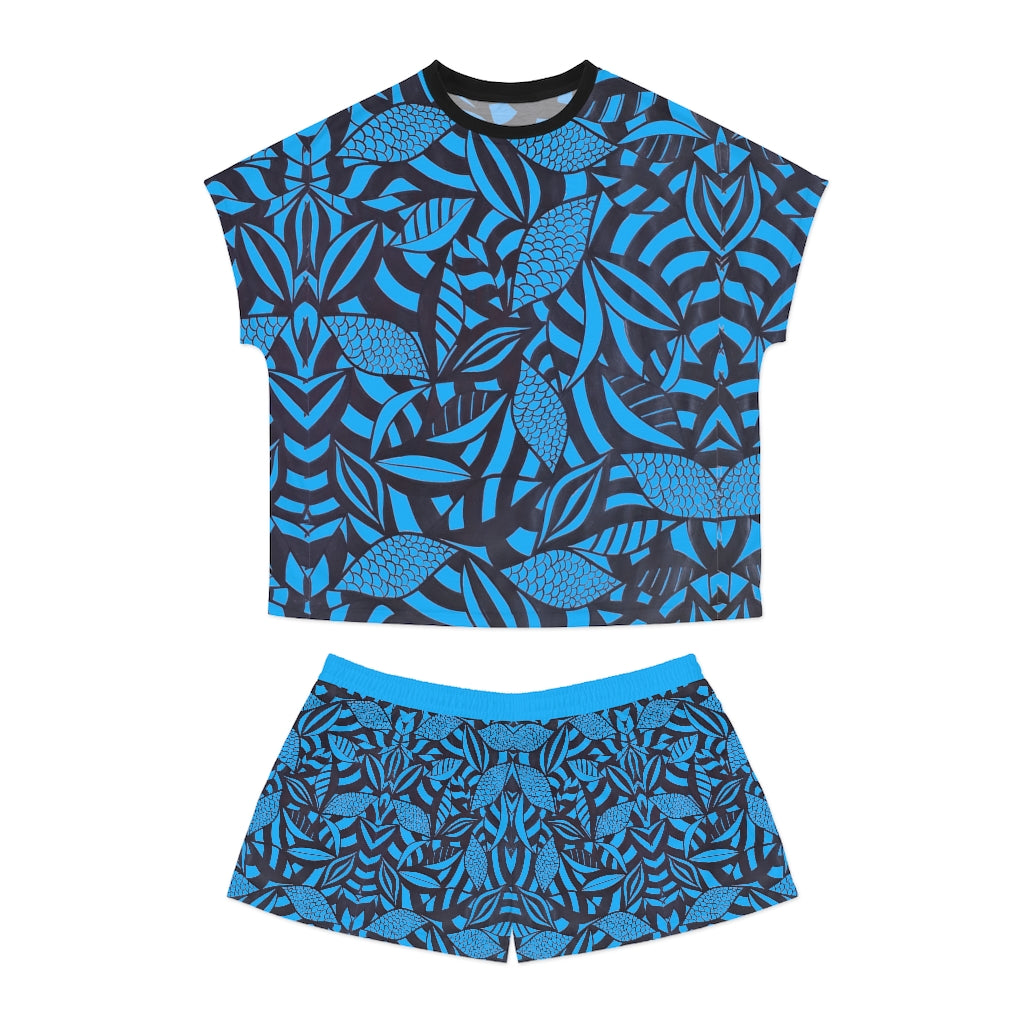 Aqua Tropical Minimalist Short Pajama Set (AOP)