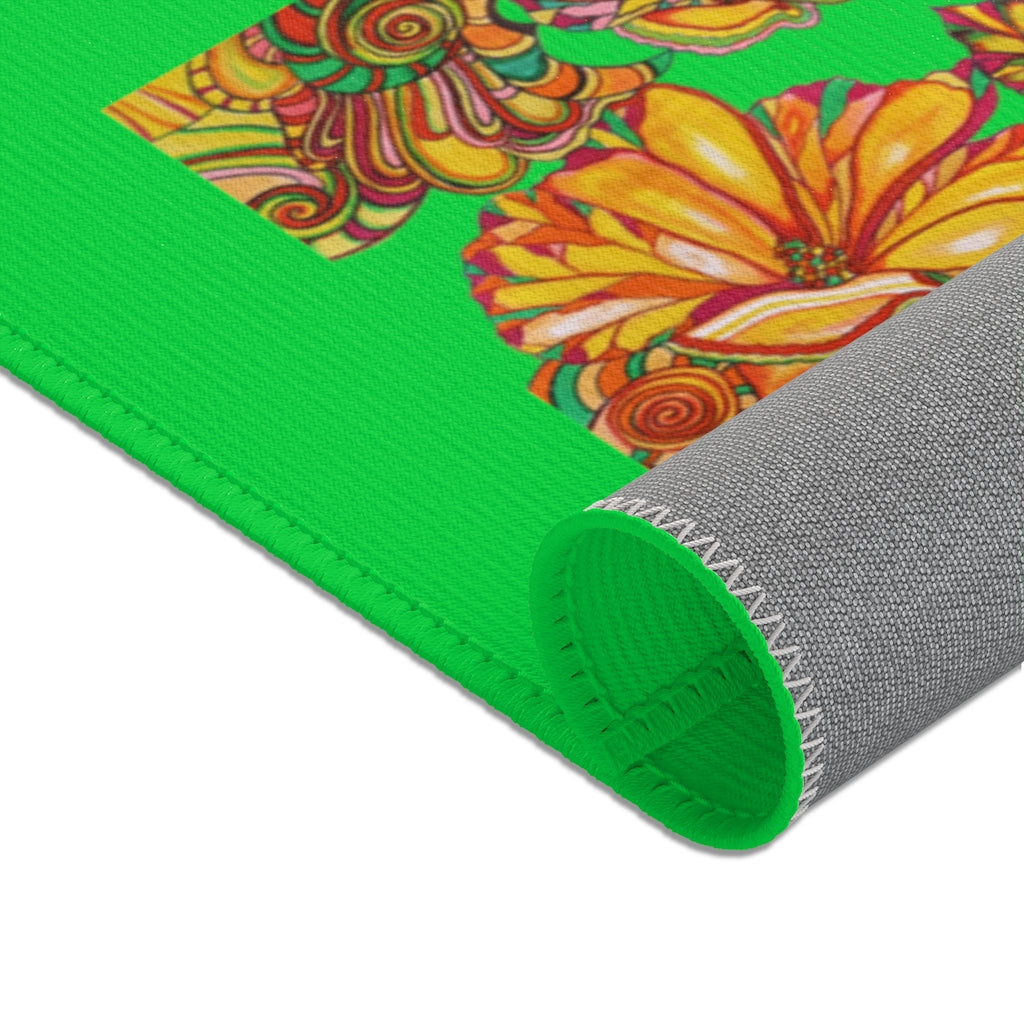 Artsy Floral Lawn Green Area Rug