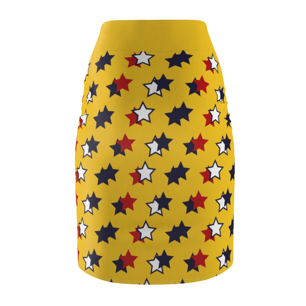 AOP Starry Yellow Pencil Skirt