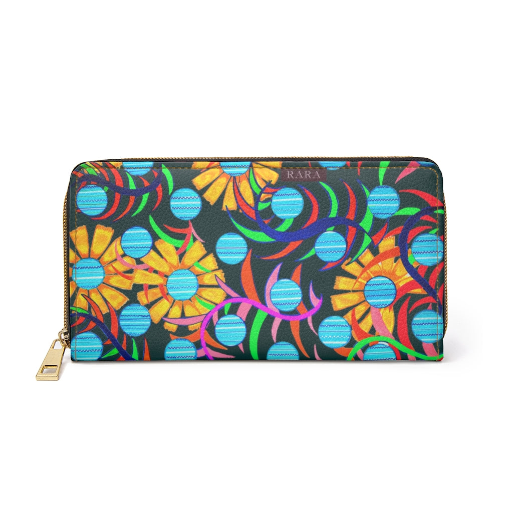 bottle green Sunflower print clutch wallet