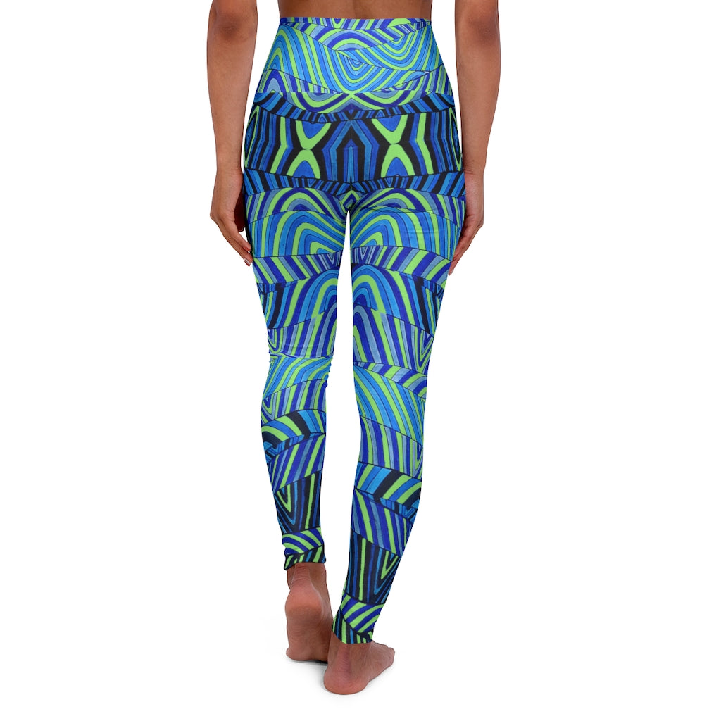 lime & blue psychedelic print yoga athleisure leggings for women