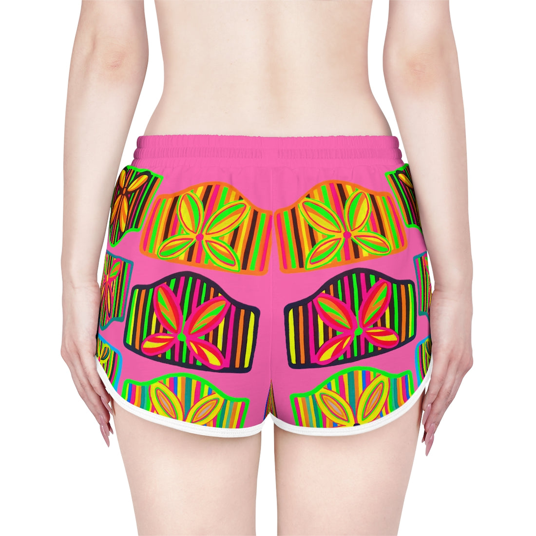 rose pink art deco print relaxed gym shorts for women
