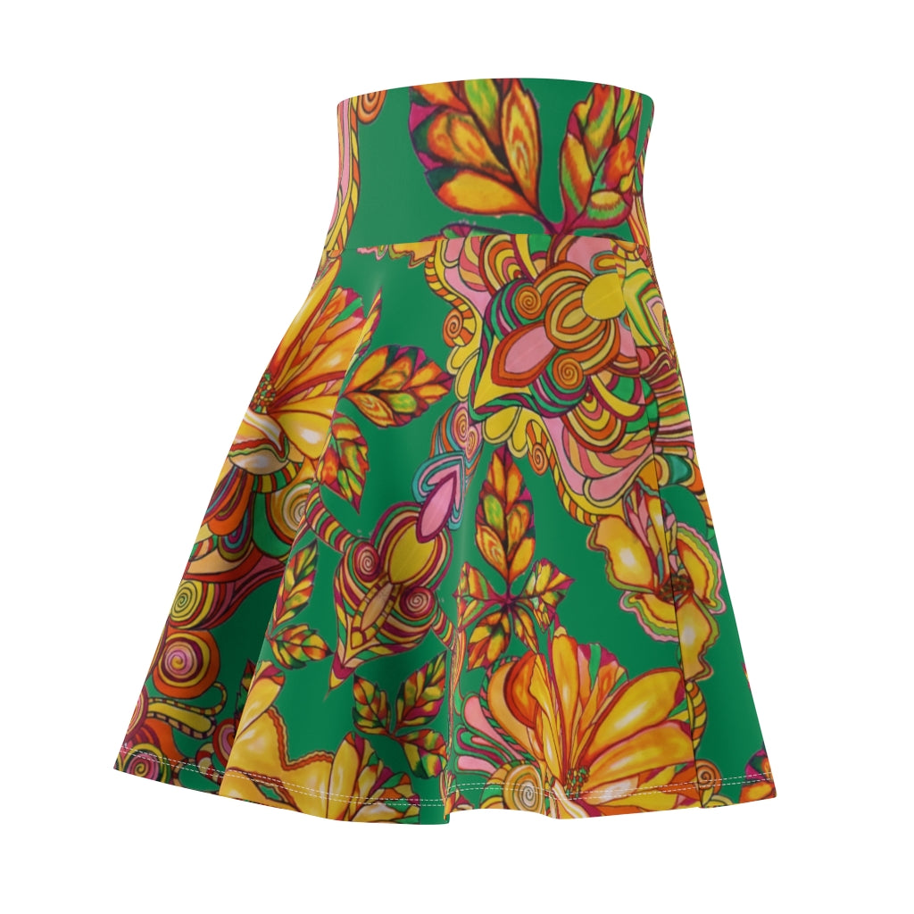 Artsy Floral Emerald Skater Skirt