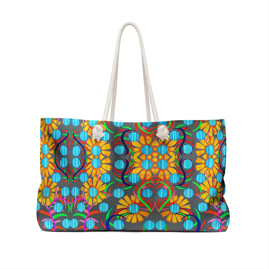 Ash Grey Sunflower Weekender Open Beach Tote Bag