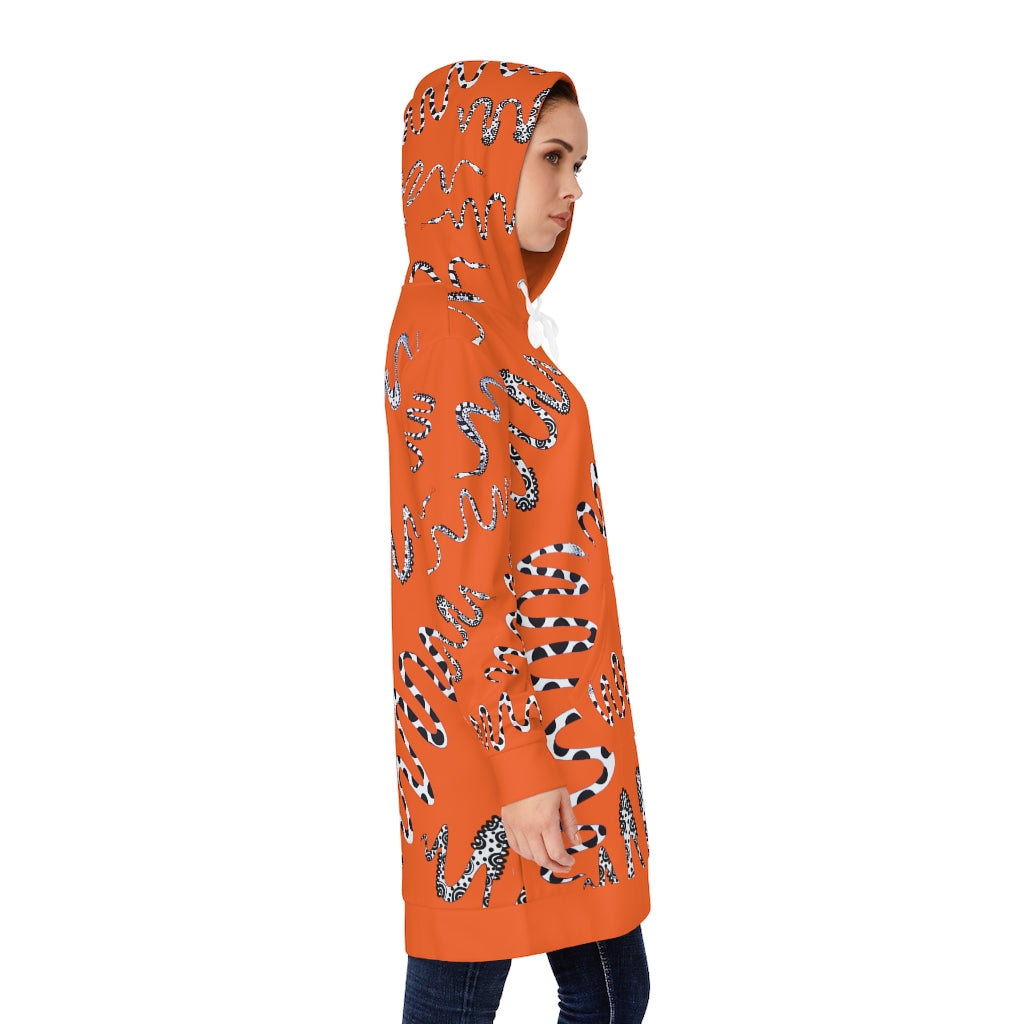 Orange Snake Print Hoodie Dress