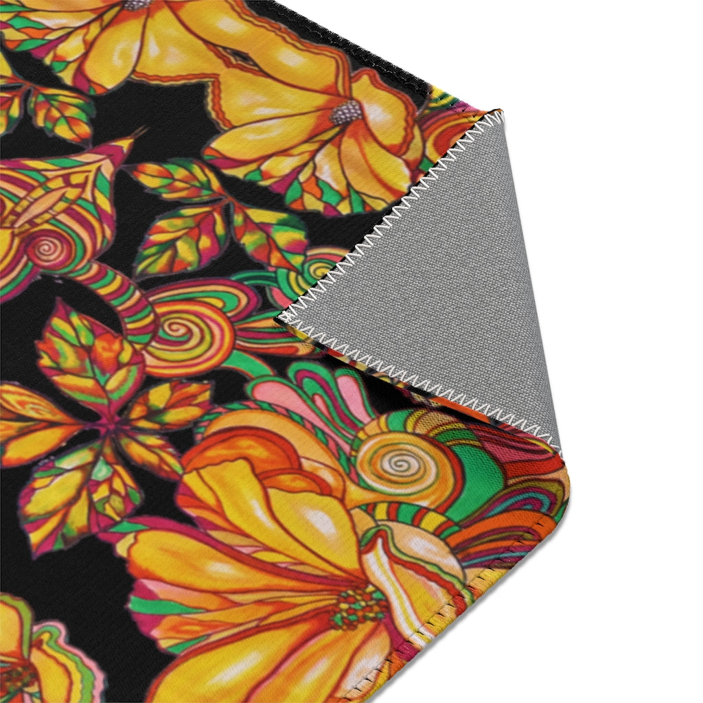 Artsy Floral Black Area Rug