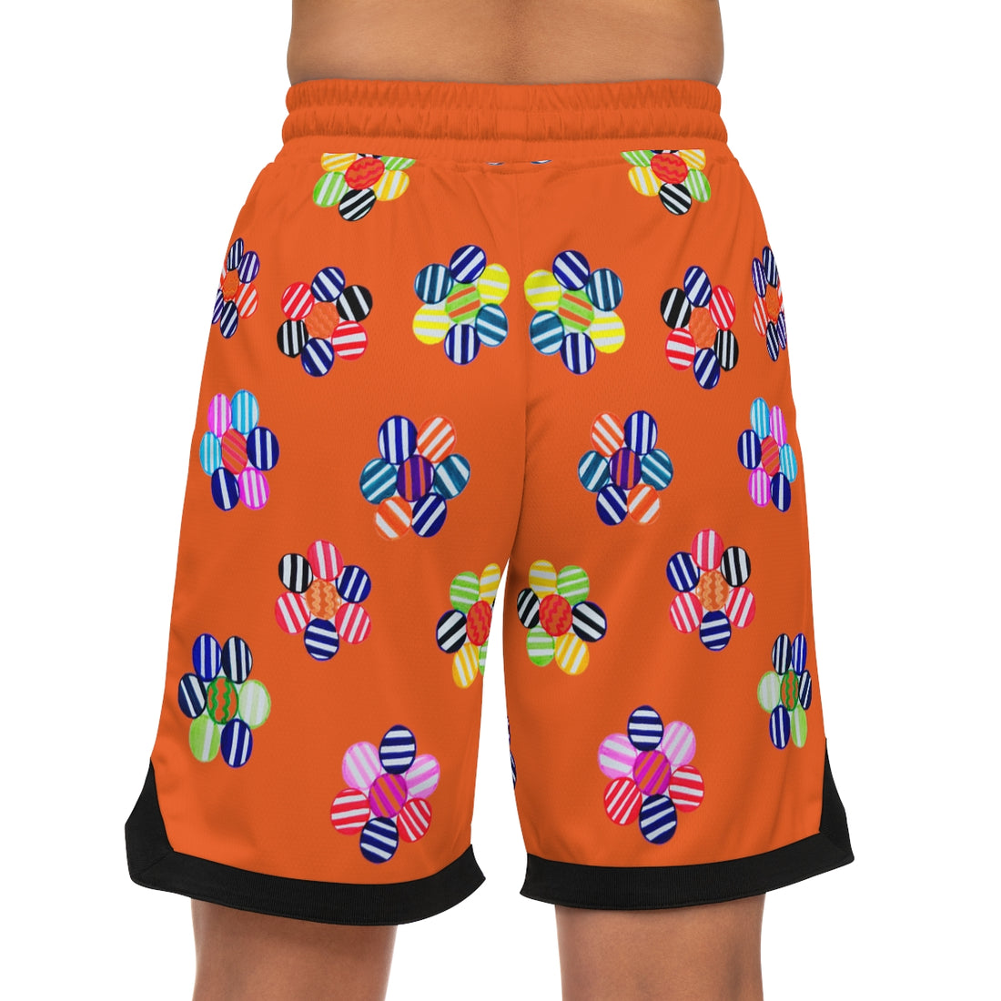 Orange Geo Floral Basketball Rib Shorts (AOP)