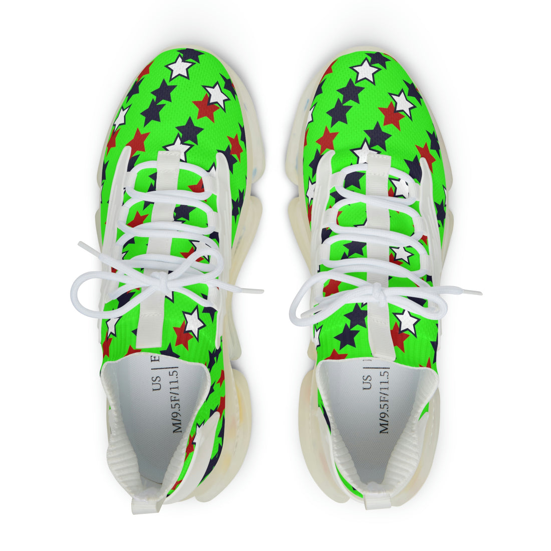 neon green men's star print mesh knit sneakers