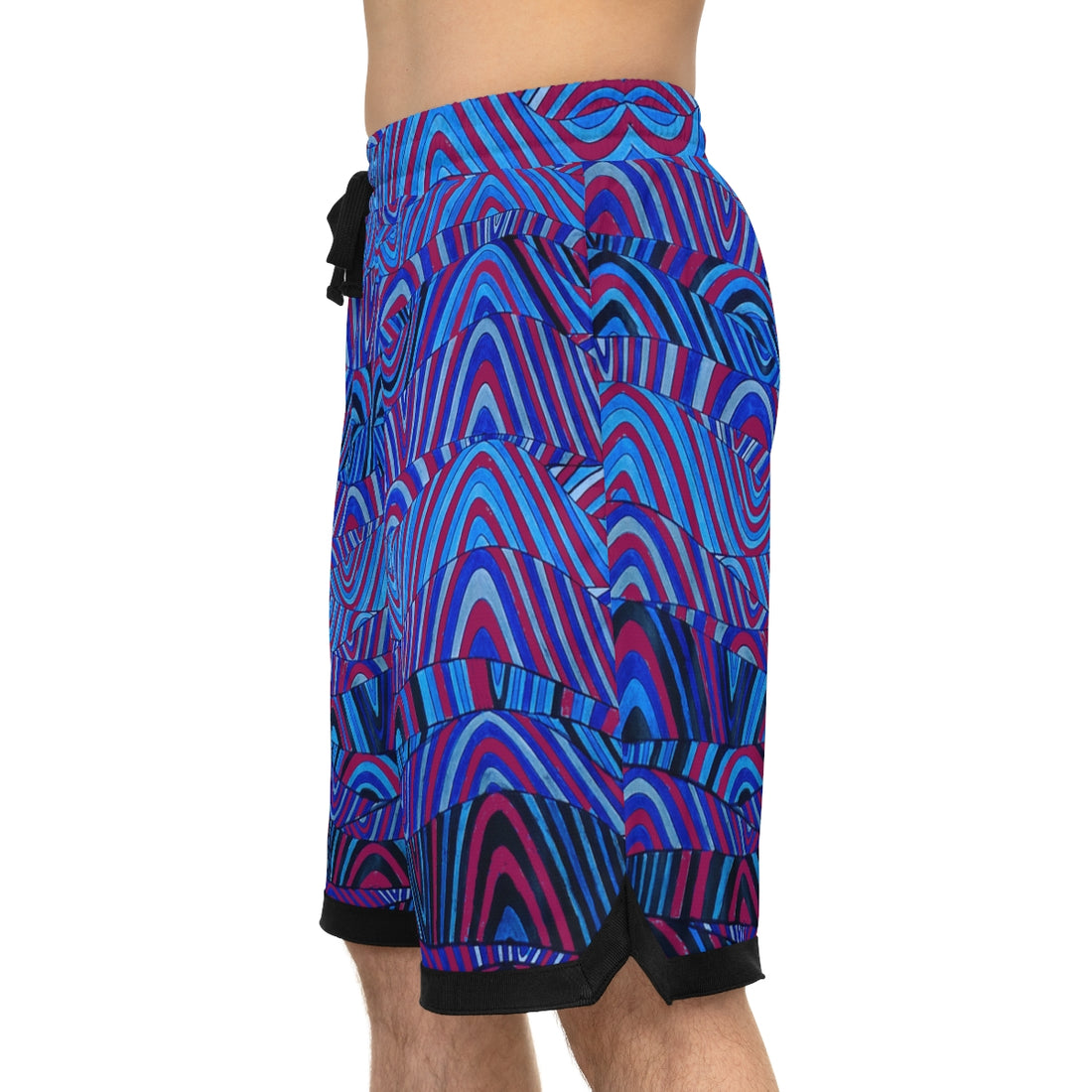 orchid psychedelic waves print basketball shorts