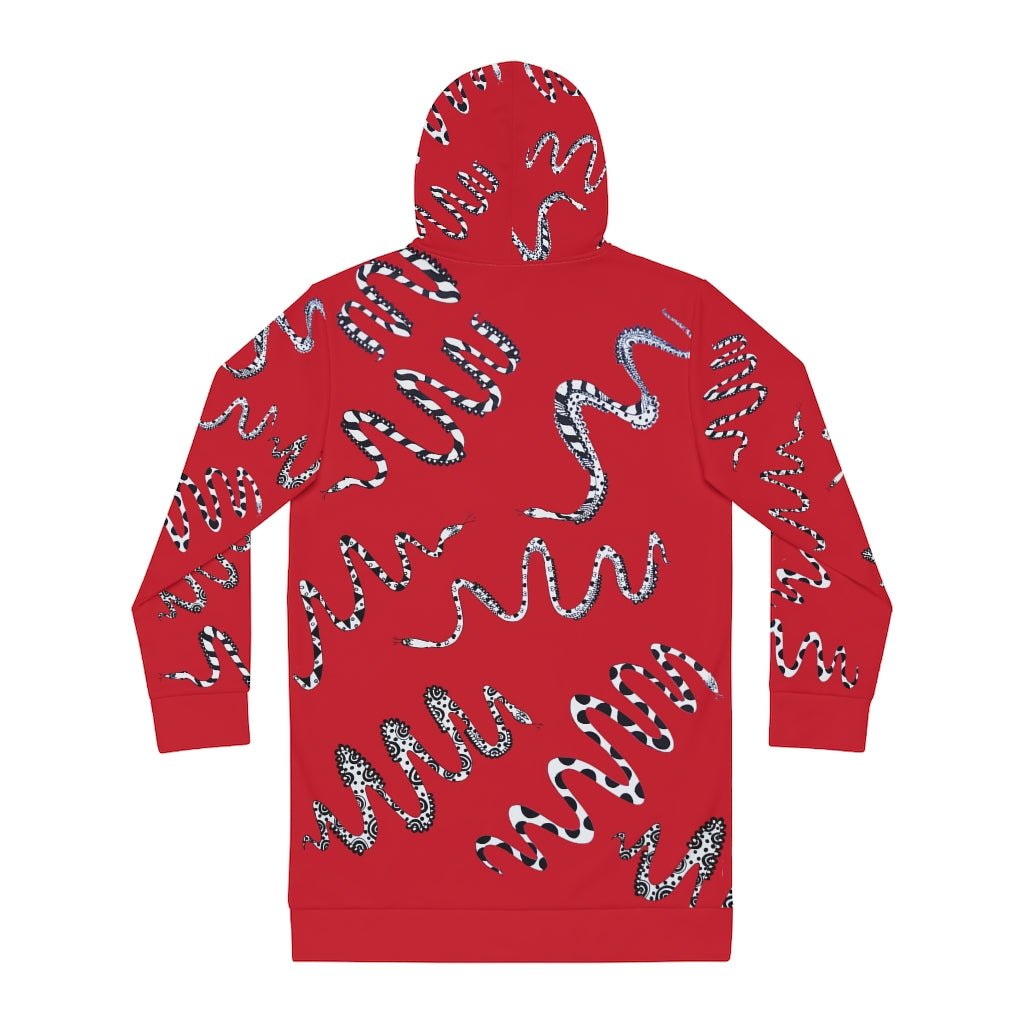 deep red snake print hoodie dress