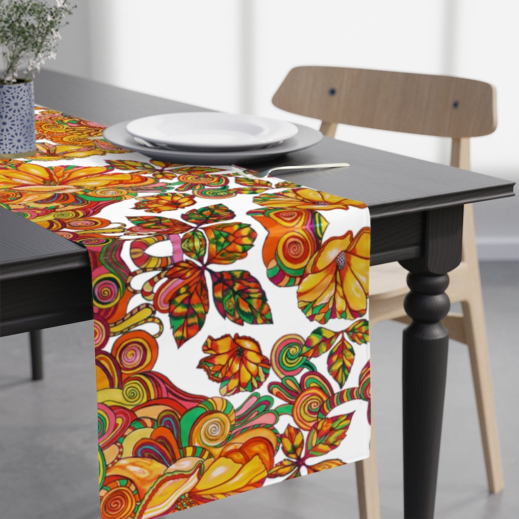 Artsy Floral White Table Runner