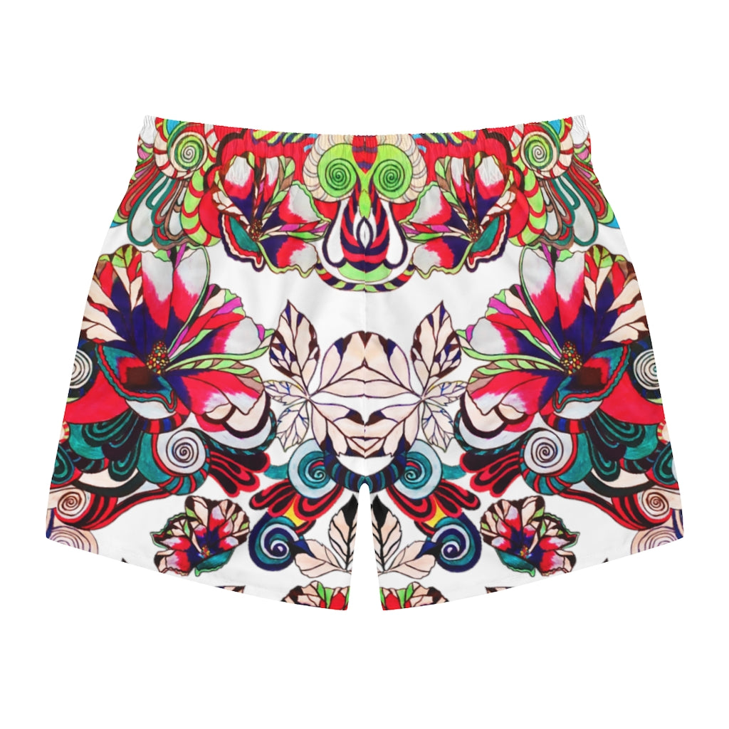 White Graphic Floral Pop Men's Swimming Trunks