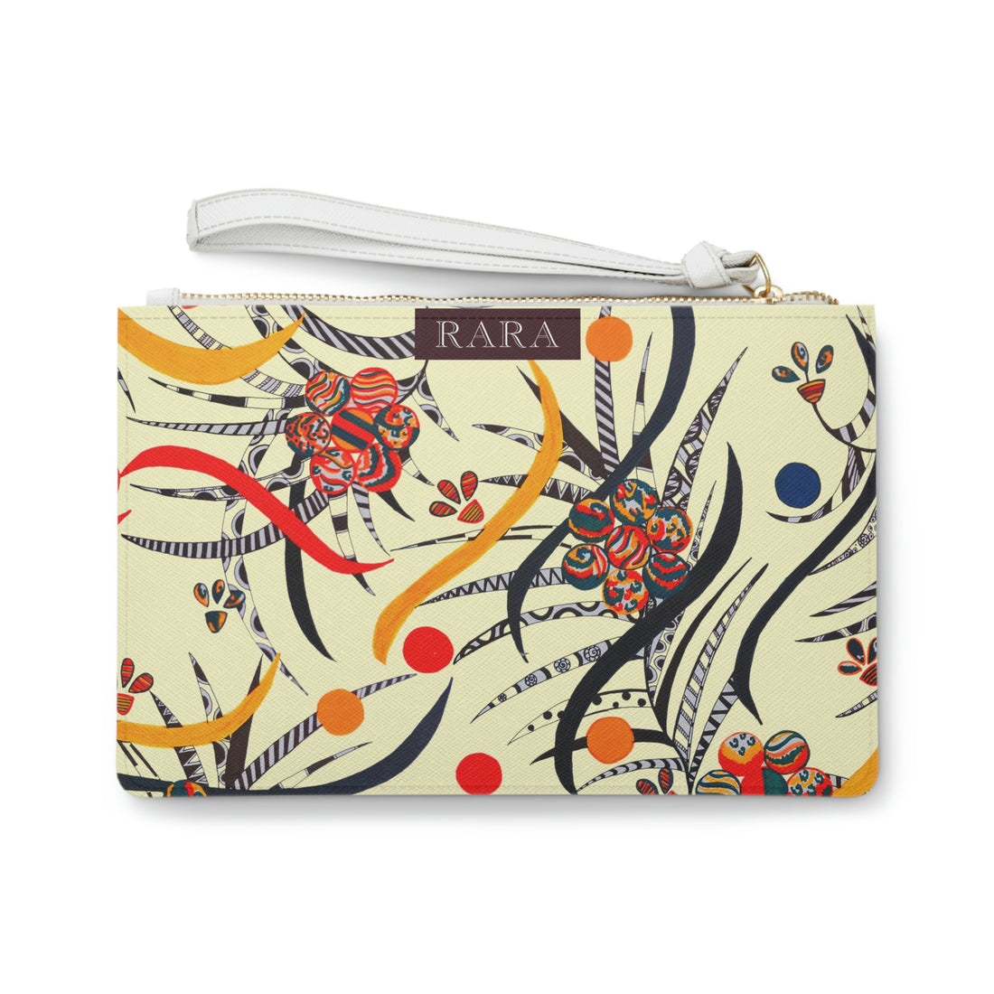 cream floral & animal print clutch bag