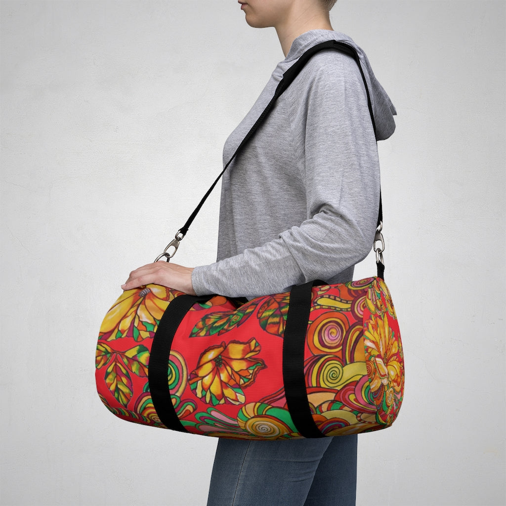 Artsy Floral Red Duffel Bag