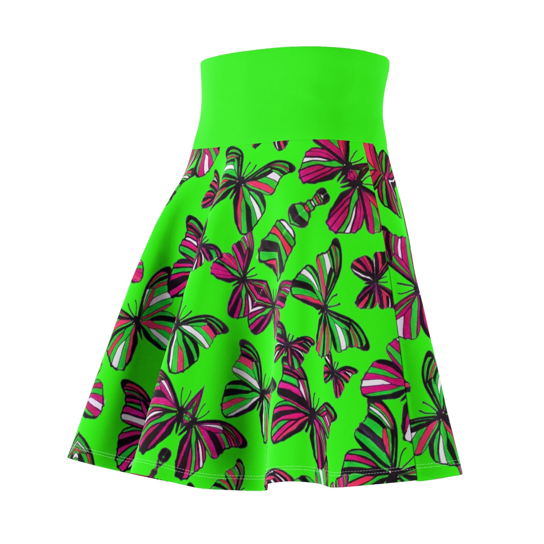 Neon Green Butterflies Skater Skirt