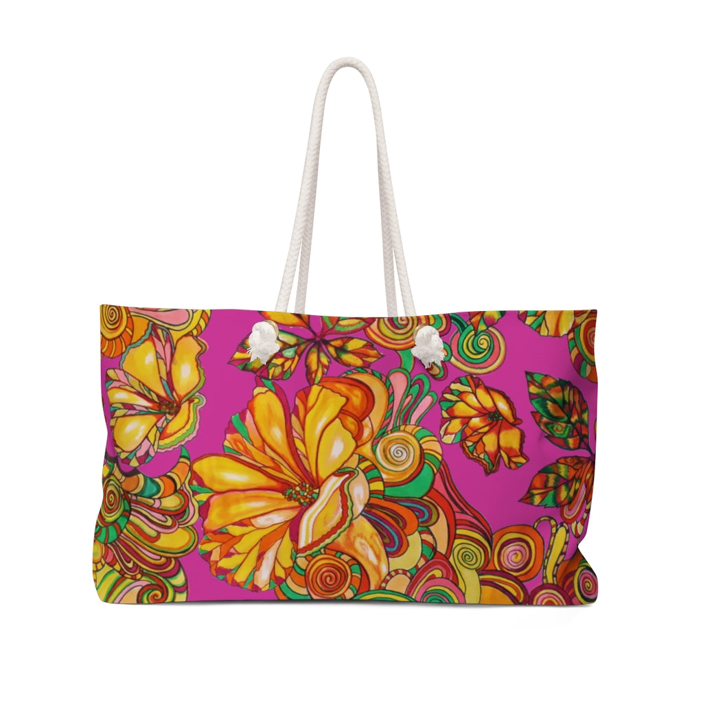 Artsy Floral Magenta Weekender Tote Bag