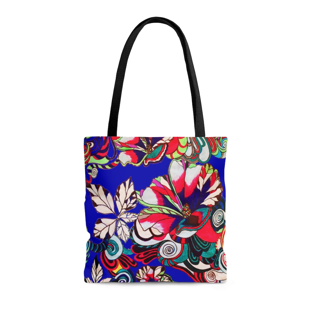 AOP Artsy Floral Pop Electric Blue Tote Bag