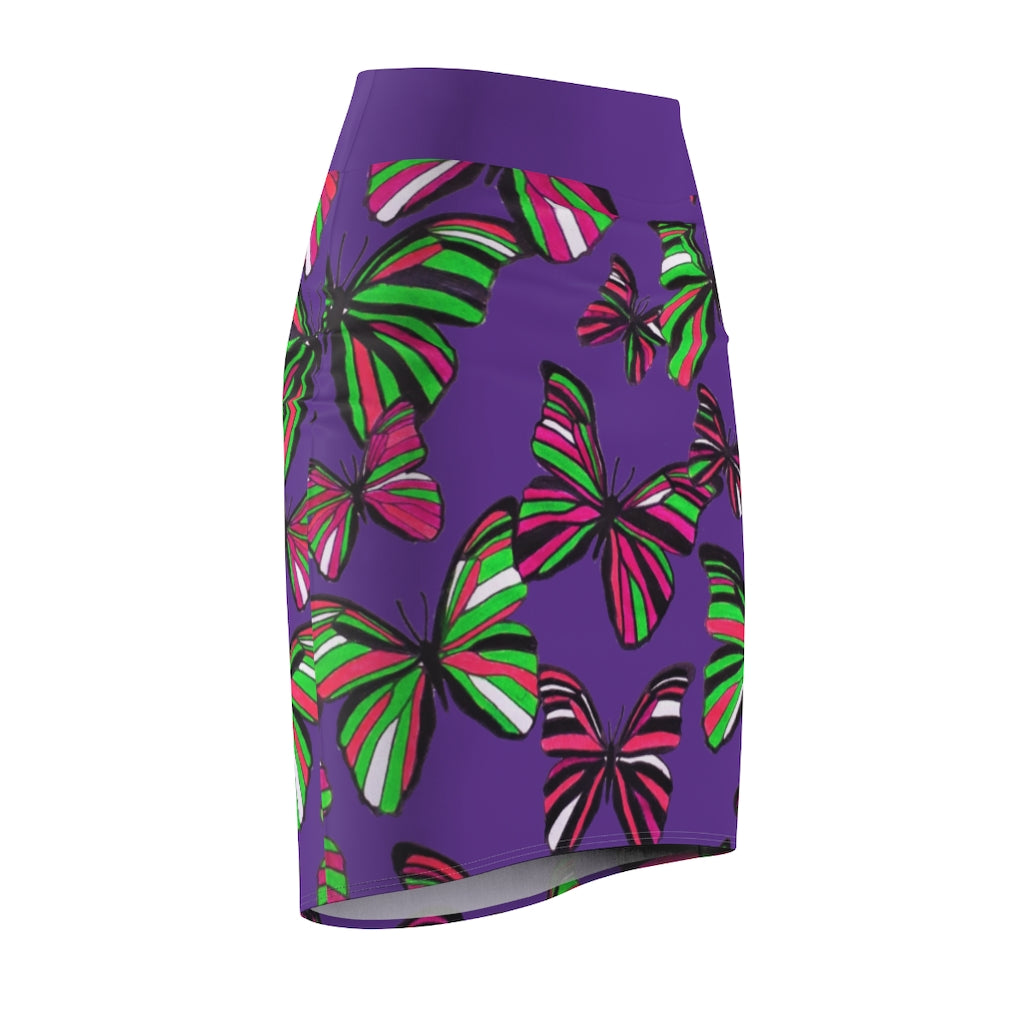 Purple Butterflies Pencil Skirt