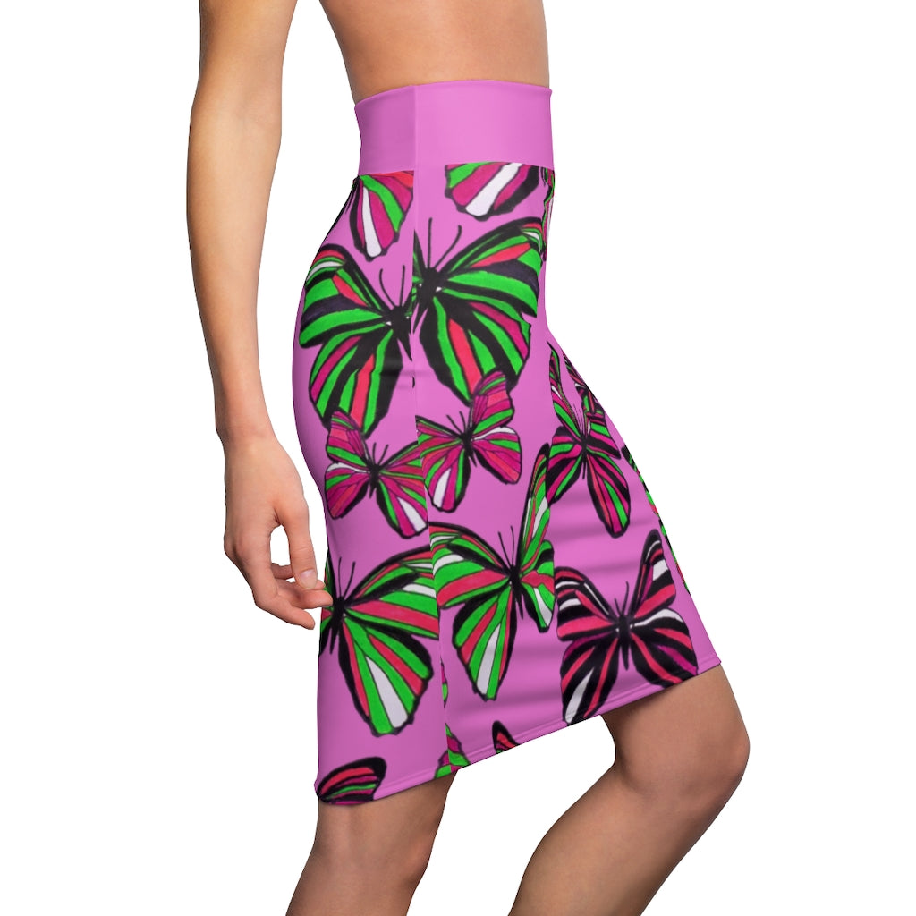 Rose Butterflies Pencil Skirt