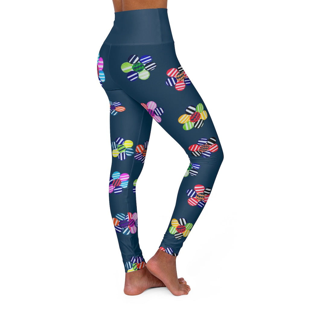 teal geometric floral printed yoga leggings
